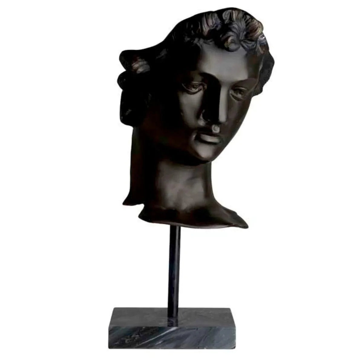 Antique Head — Sculpture of a Classical Bust on a Stand (Dark Patina, Hand-Finished)
