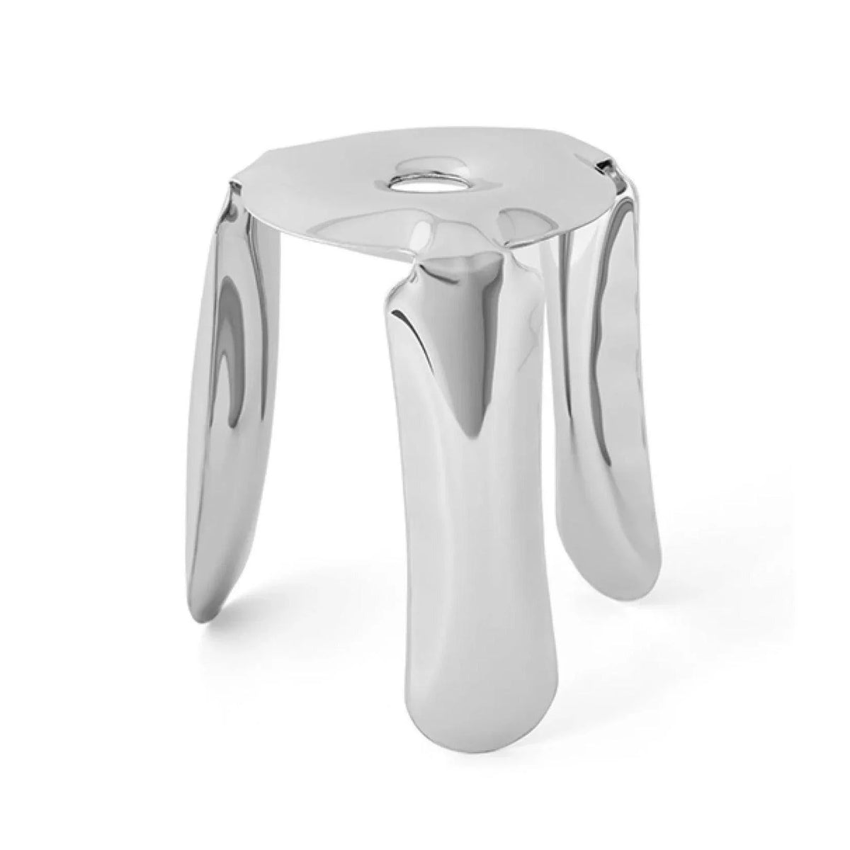 Drop Stool — Sculptural Mirror-Polished Steel Stool (Hand-Finished)