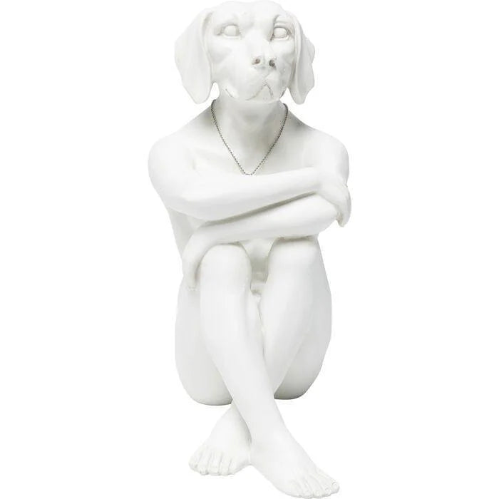 Pensive Dog — Decorative Sitting Dog-Man Figurine (Matte White)