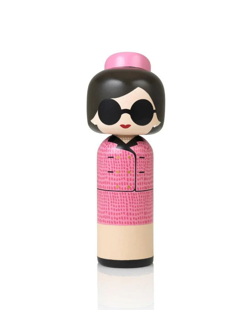 Style Icon Kokeshi — Wooden Doll in a Pink Suit (Hand-Painted)