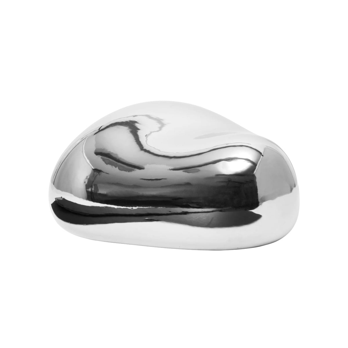 Silver Pebble Stone — Abstract Decorative Sculpture, Mirror Steel (Hand-Polished)