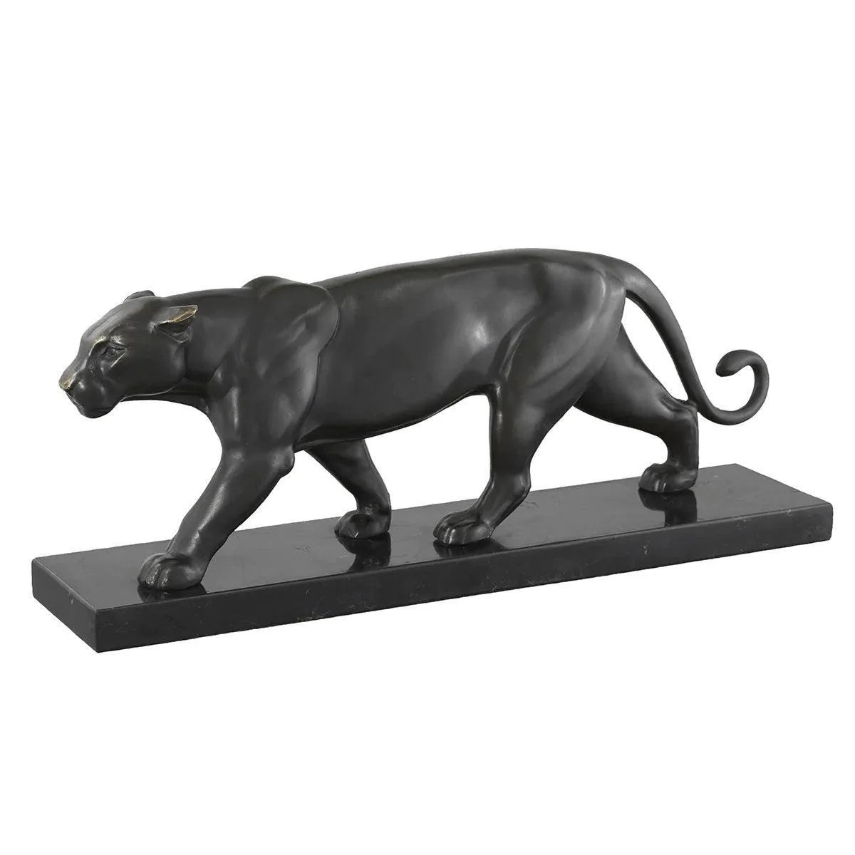 Art Déco Panther — Sculpture of a Walking Panther on a Stone Base (Hand-Finished)