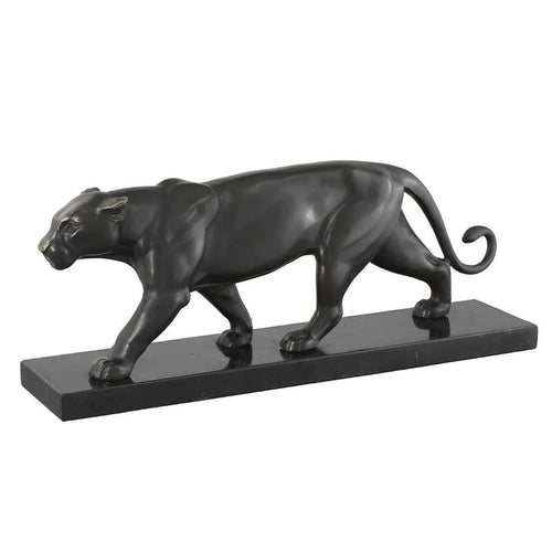 Art Déco Panther — Sculpture of a Walking Panther on a Stone Base (Hand-Finished)