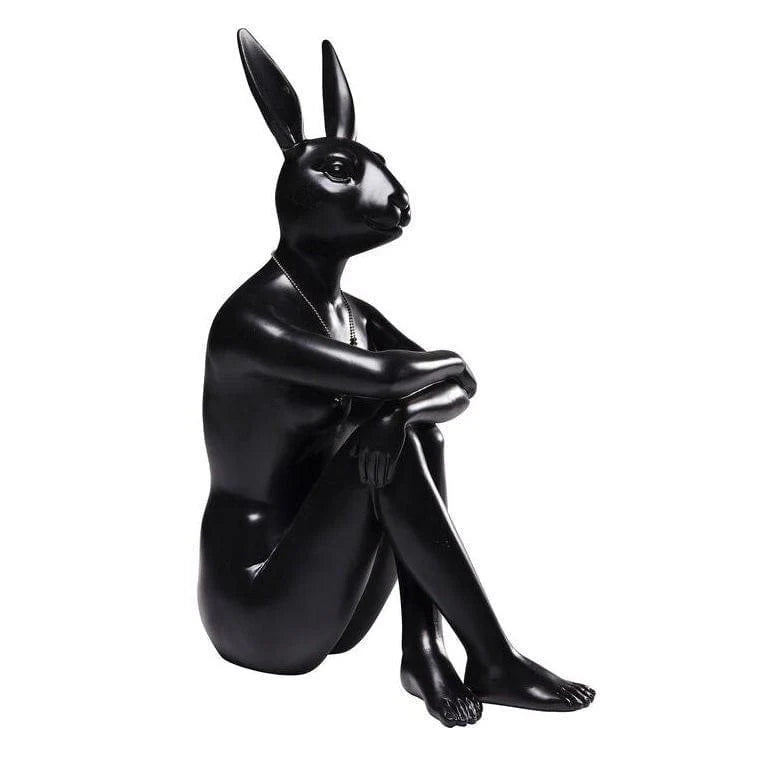 Pensive Rabbit — Decorative Sitting Rabbit-Man Figurine (Matte Black)