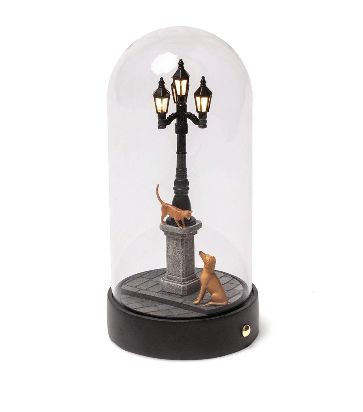 Night Street — Decorative LED Lamp Under a Glass Dome (Streetlight, Dog and Cat)