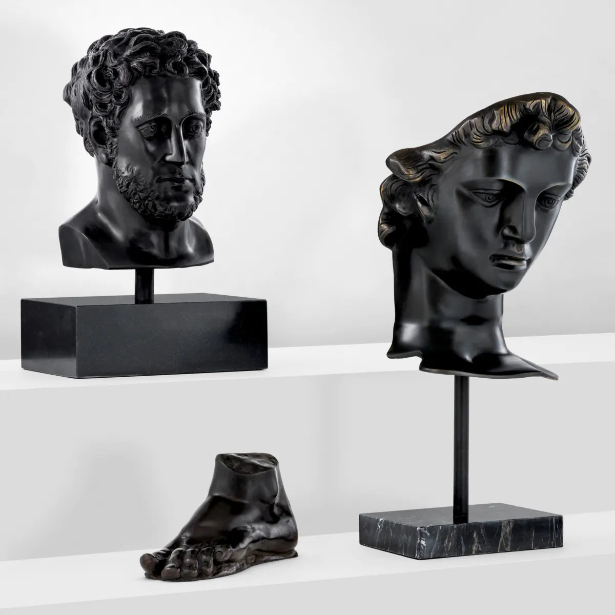Antique Head — Sculpture of a Classical Bust on a Stand (Dark Patina, Hand-Finished)