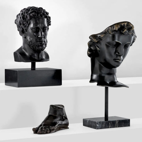 Antique Head — Sculpture of a Classical Bust on a Stand (Dark Patina, Hand-Finished)