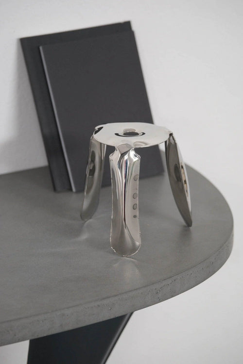 Drop Stool — Sculptural Mirror-Polished Steel Stool (Hand-Finished)