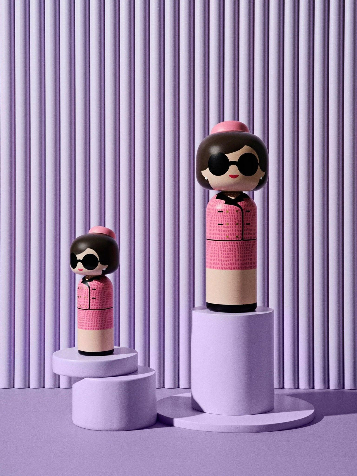 Style Icon Kokeshi — Wooden Doll in a Pink Suit (Hand-Painted)