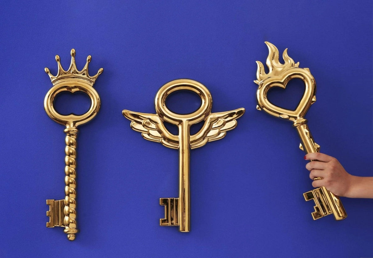Golden Crown Key — Decorative Sculpture / Wall Ornament (Gilded, Hand-Finished)