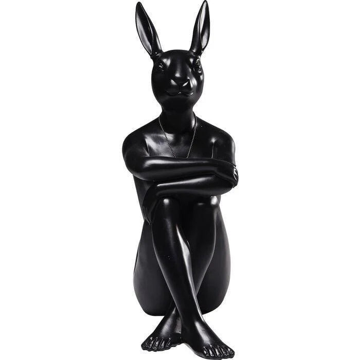 Pensive Rabbit — Decorative Sitting Rabbit-Man Figurine (Matte Black)