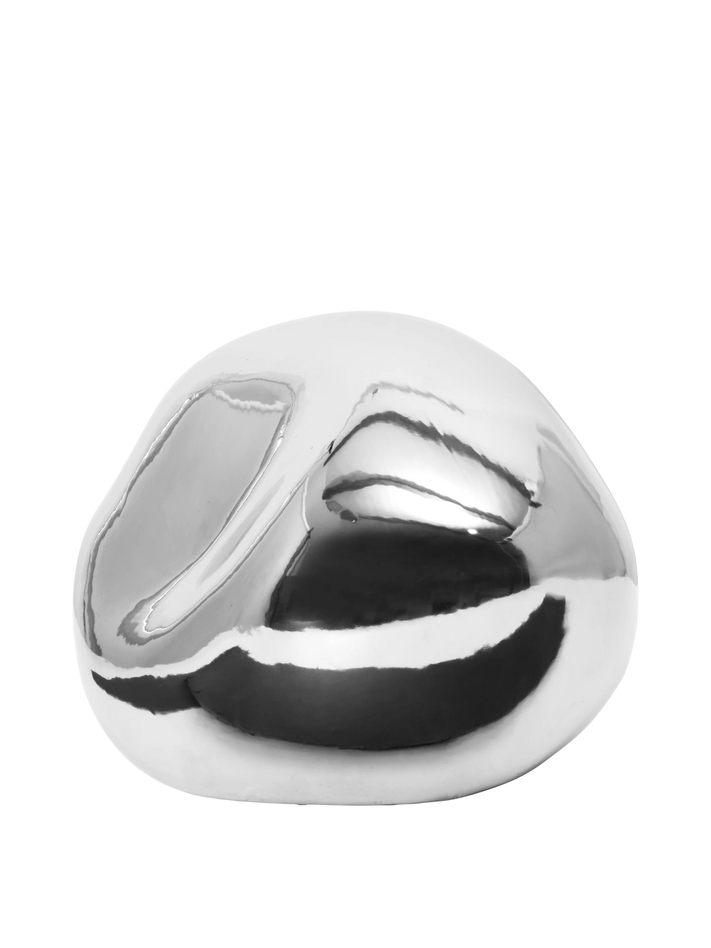 Silver Pebble Stone — Abstract Decorative Sculpture, Mirror Steel (Hand-Polished)
