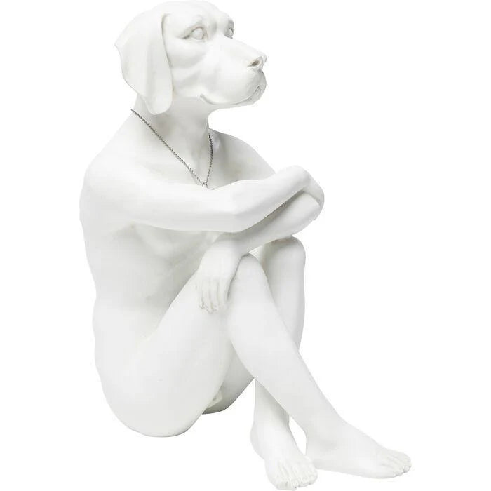 Pensive Dog — Decorative Sitting Dog-Man Figurine (Matte White)