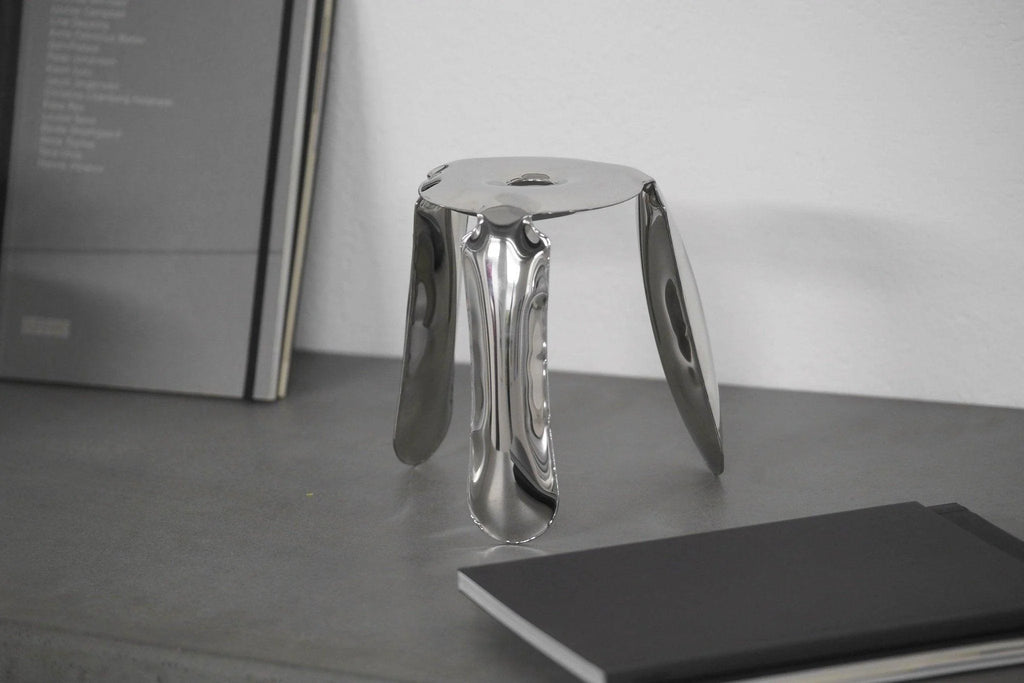 Drop Stool — Sculptural Mirror-Polished Steel Stool (Hand-Finished)