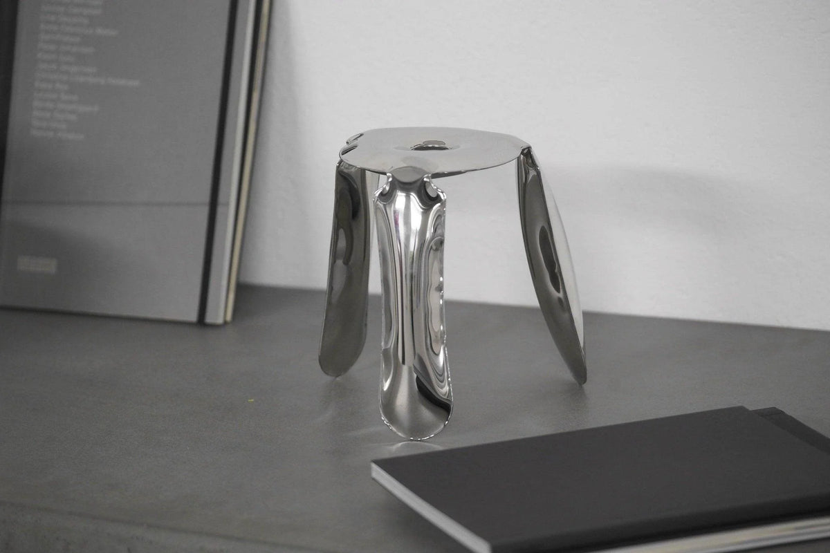 Drop Stool — Sculptural Mirror-Polished Steel Stool (Hand-Finished)