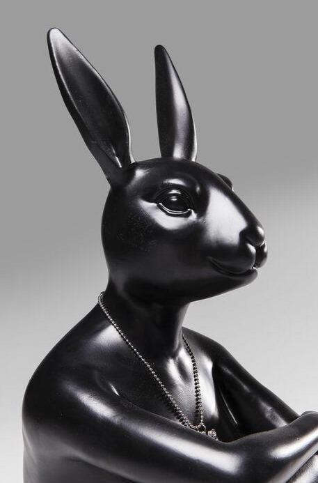 Pensive Rabbit — Decorative Sitting Rabbit-Man Figurine (Matte Black)