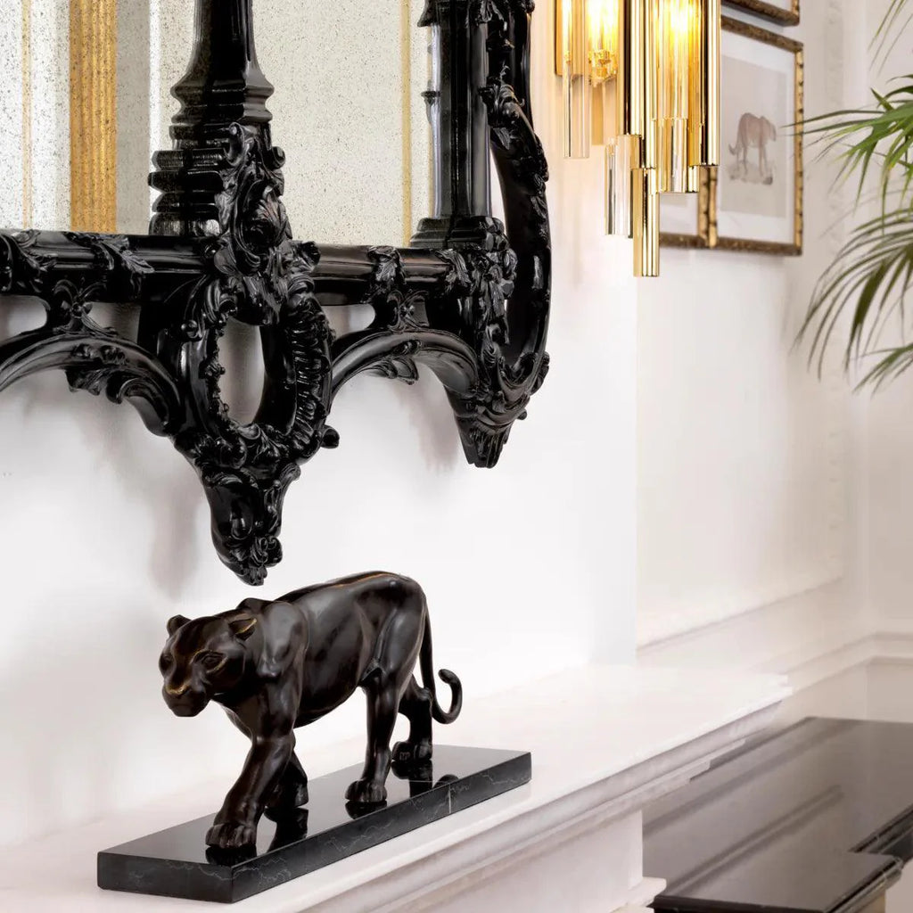 Art Déco Panther — Sculpture of a Walking Panther on a Stone Base (Hand-Finished)