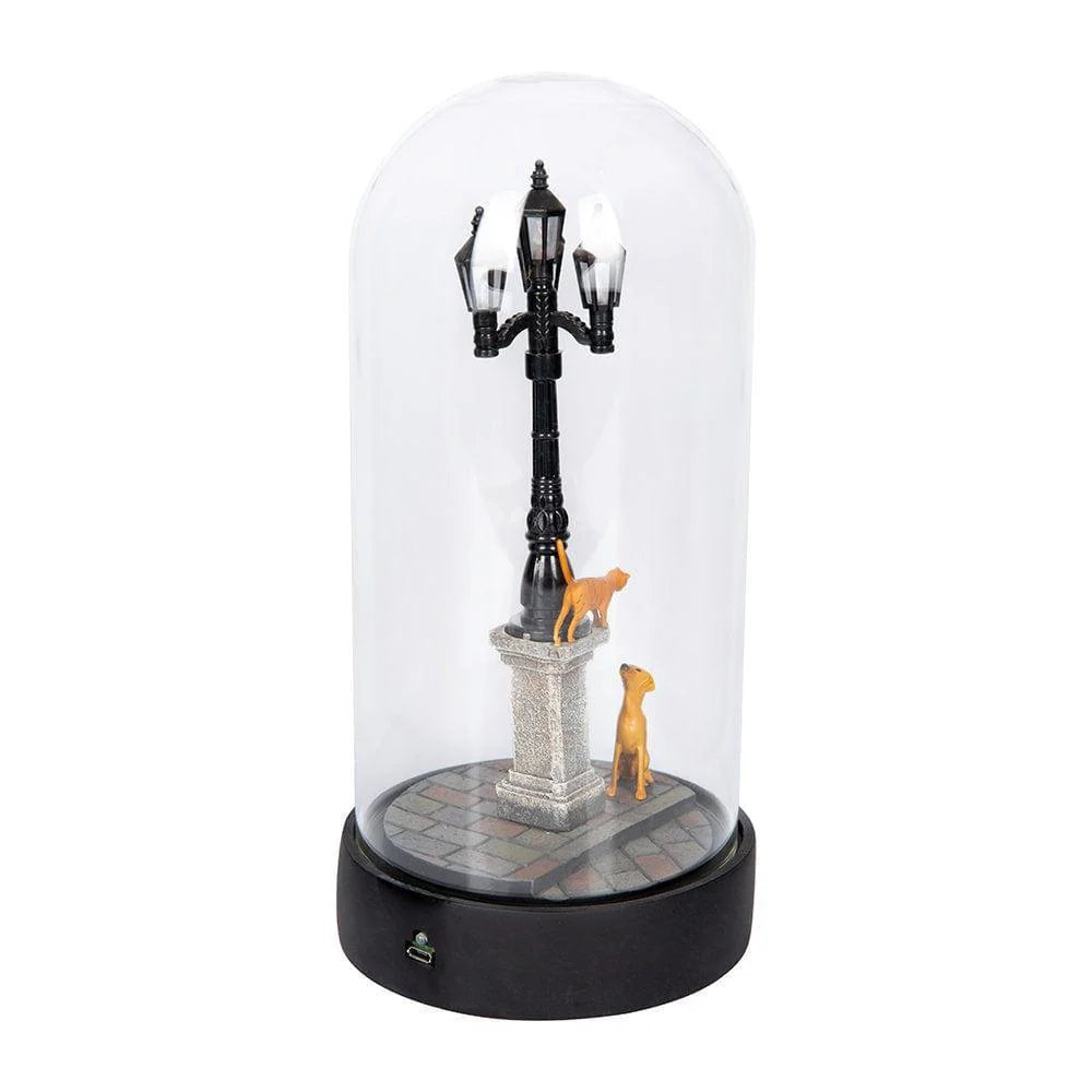 Night Street — Decorative LED Lamp Under a Glass Dome (Streetlight, Dog and Cat)