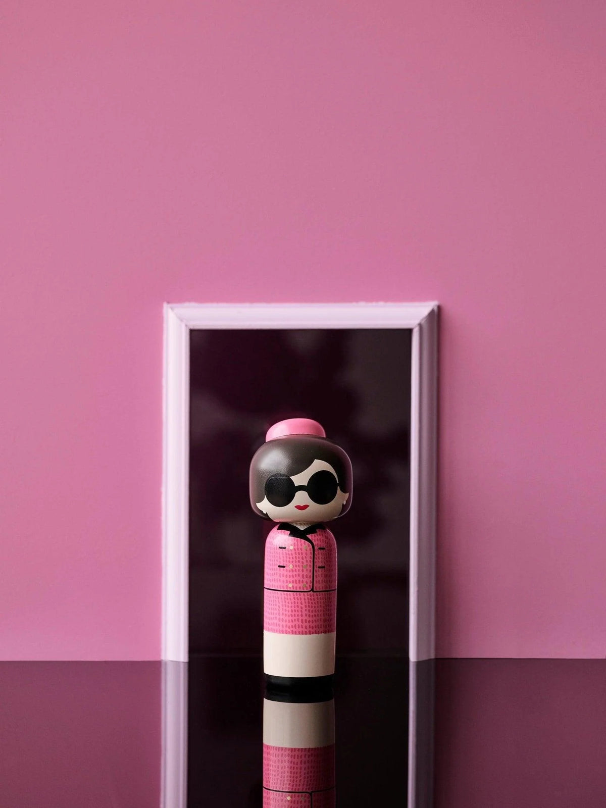 Style Icon Kokeshi — Wooden Doll in a Pink Suit (Hand-Painted)
