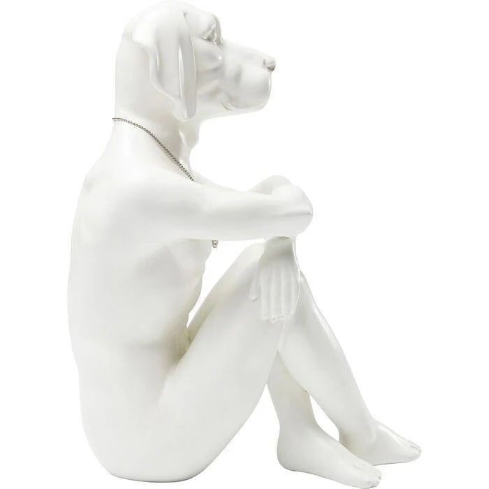 Pensive Dog — Decorative Sitting Dog-Man Figurine (Matte White)