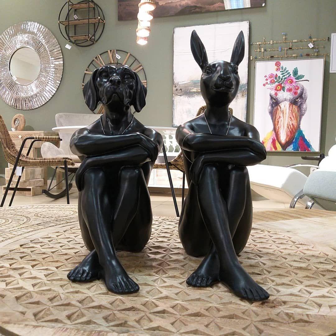 Pensive Rabbit — Decorative Sitting Rabbit-Man Figurine (Matte Black)