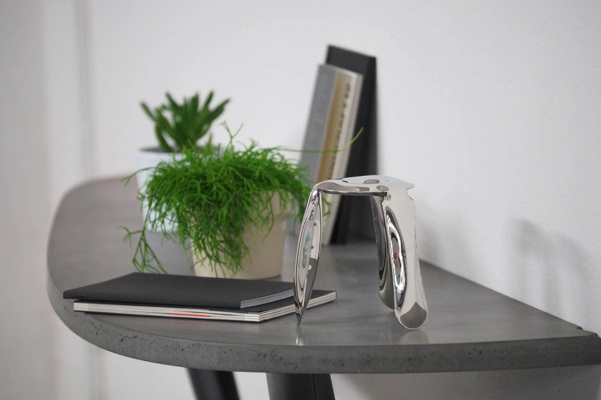 Drop Stool — Sculptural Mirror-Polished Steel Stool (Hand-Finished)
