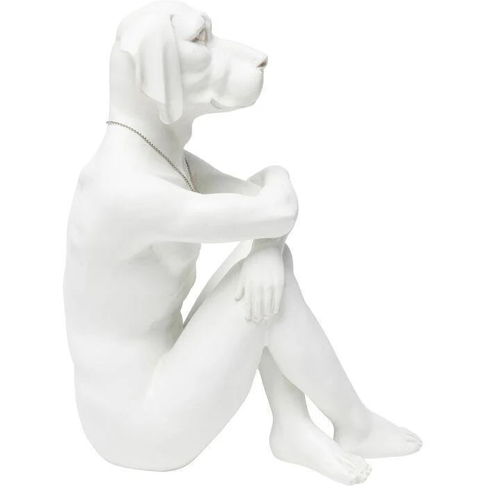 Pensive Dog — Decorative Sitting Dog-Man Figurine (Matte White)